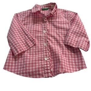 United Colors of Benetton Baby Boy 24M Pink/White Gingham Long Sleeve Button Up